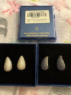 Lot of 3 -Teardrop PAVE Crystal Oversized Earrings 14K Gold plate Jewelry QINPAN